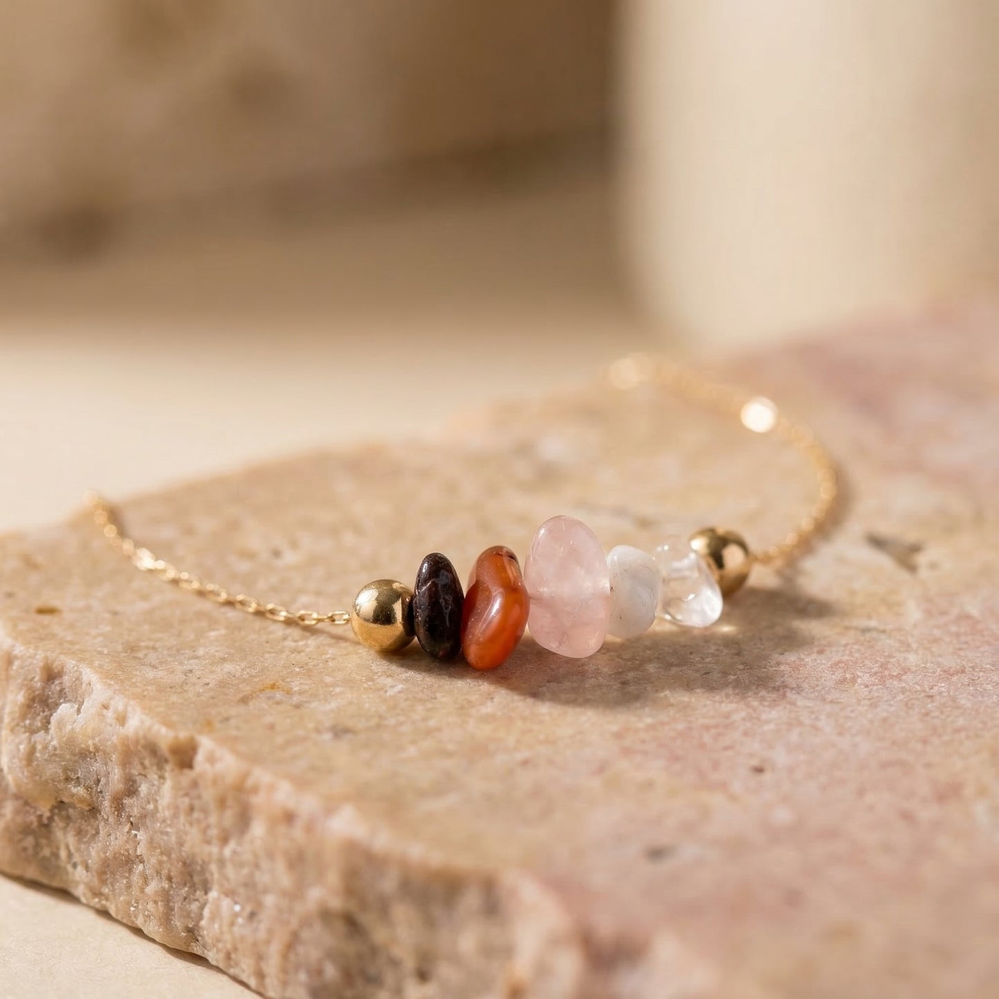 Lebensenergie-Set "Heart Fire" - Granat - Karneol - Rhodochrosit - Rosenquarz - Mondstein