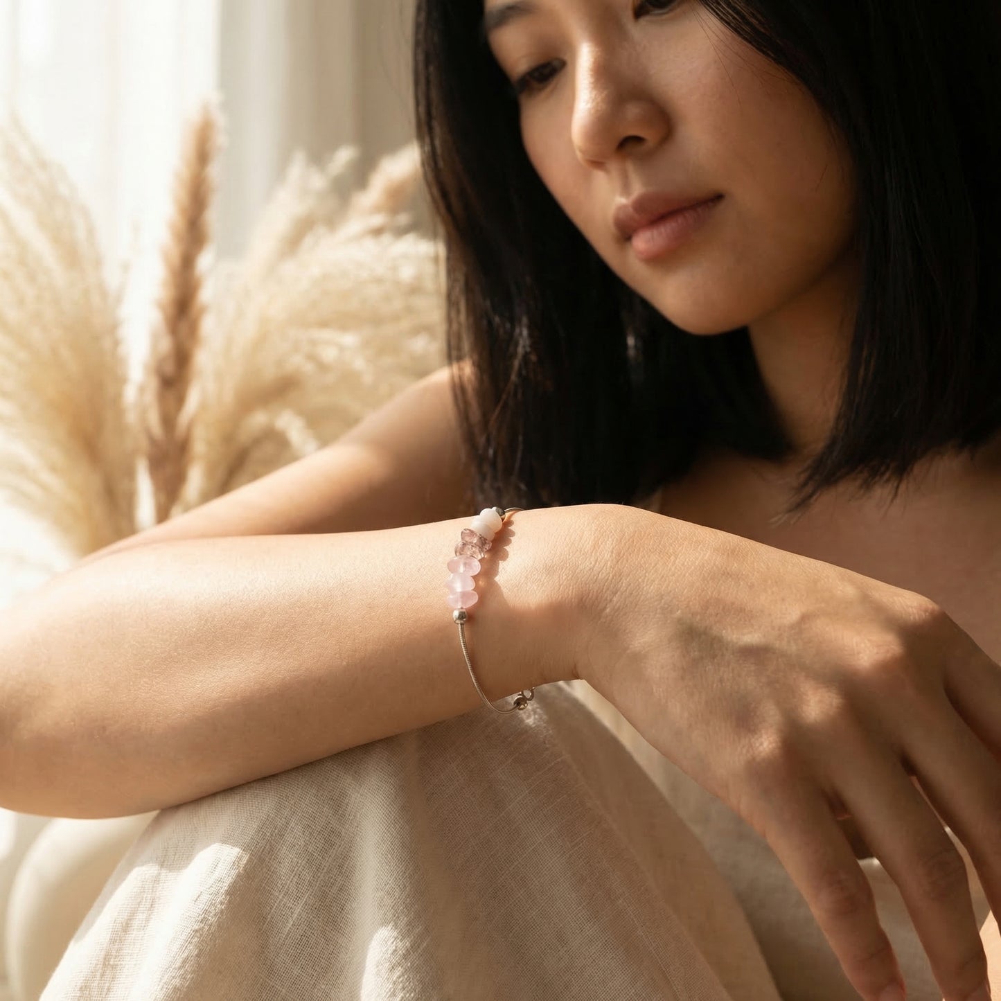 Herzensset „Heart Tide“ - Rosenquarz - Erdbeerquarz - Mondstein