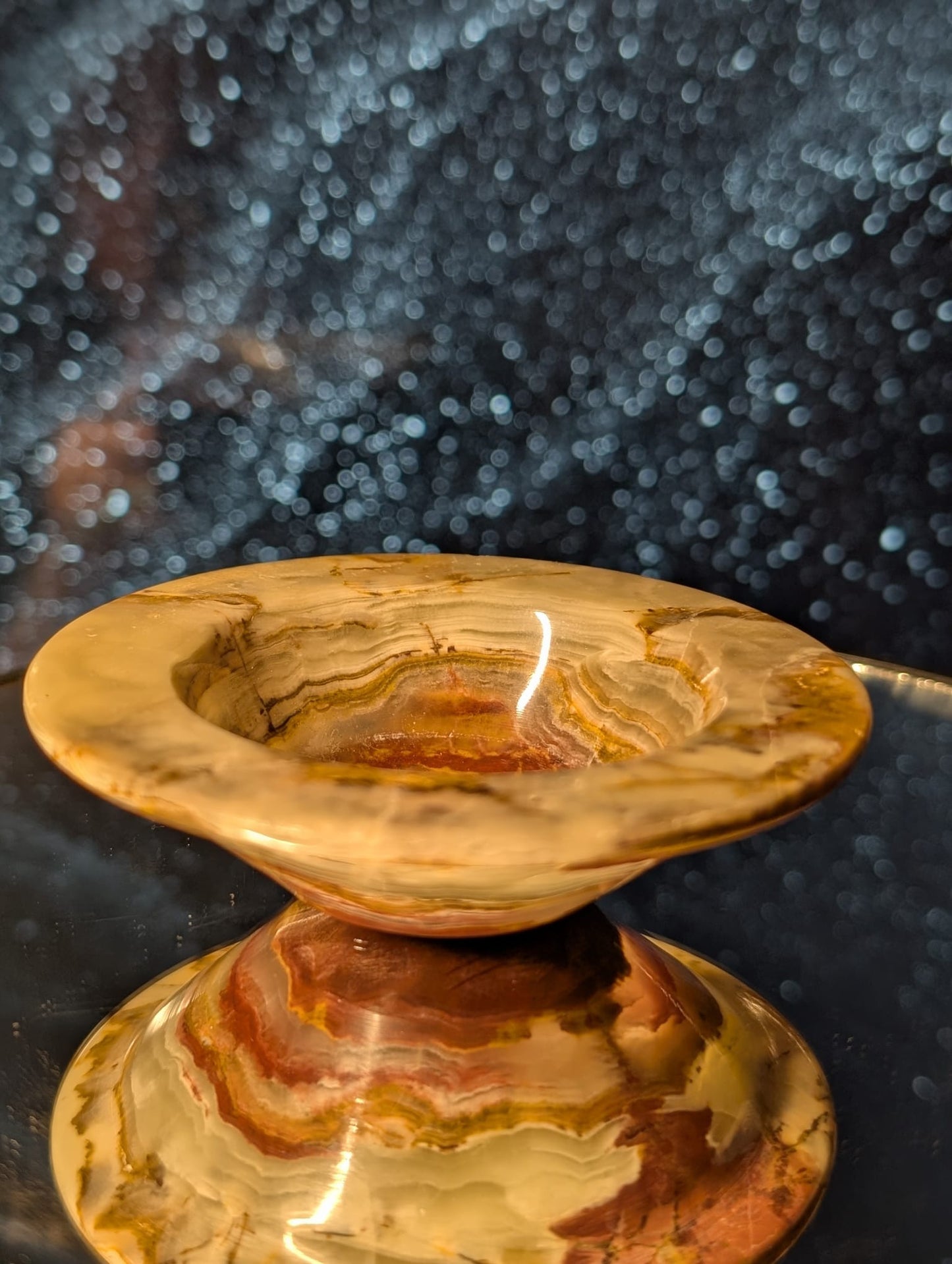 Onyx-Teelicht – Handgeschnitzte Delfine mit Schale