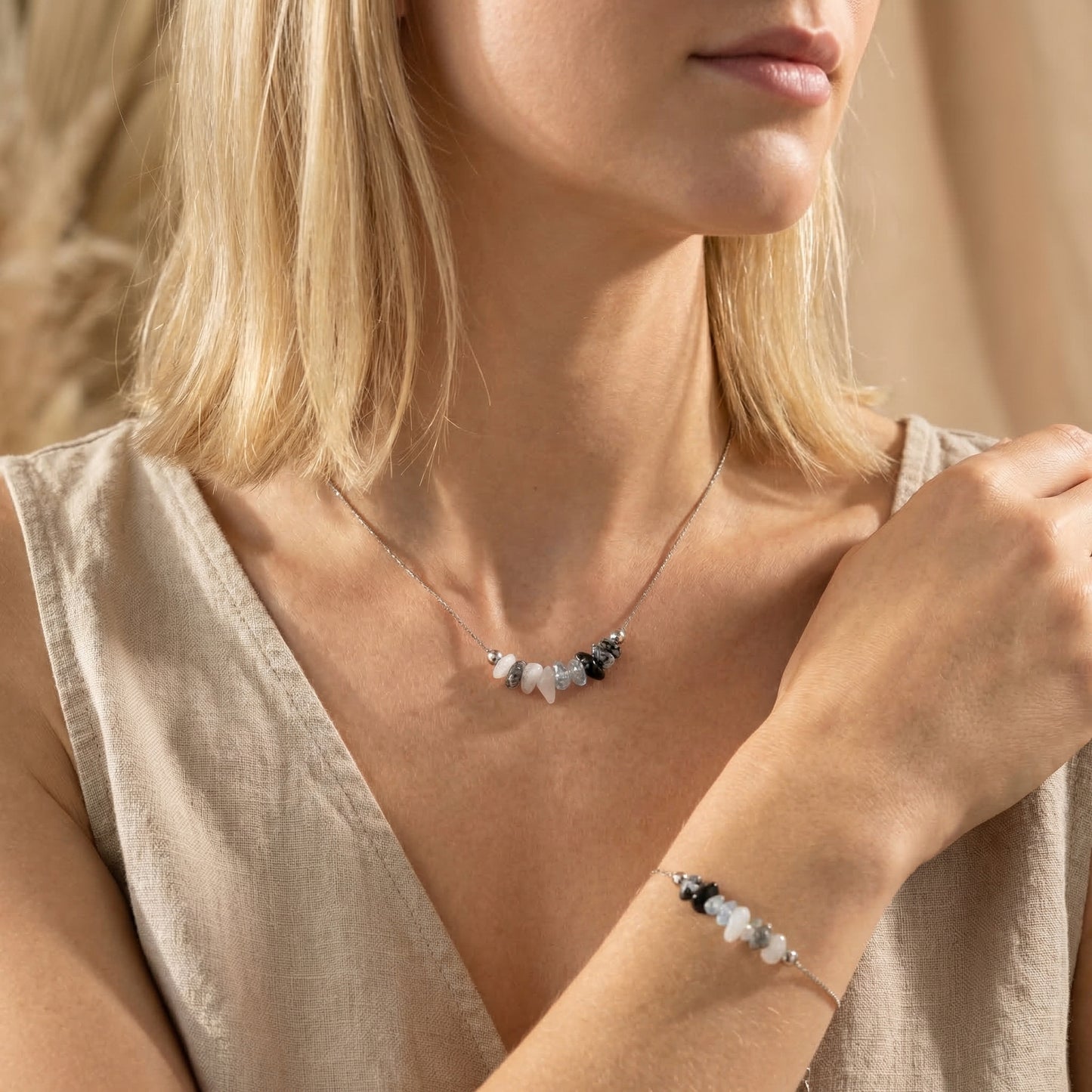Ruhe- und Schutzset "Moon Calm" - Mondstein - Aquamarin - Obsidian