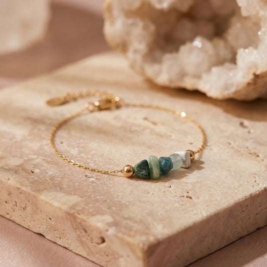 Erdungs- & Fluss-Armband „Earth Flow“ - Malachit - Serpentin - Chrysokoll - Aquamarin - Howlith