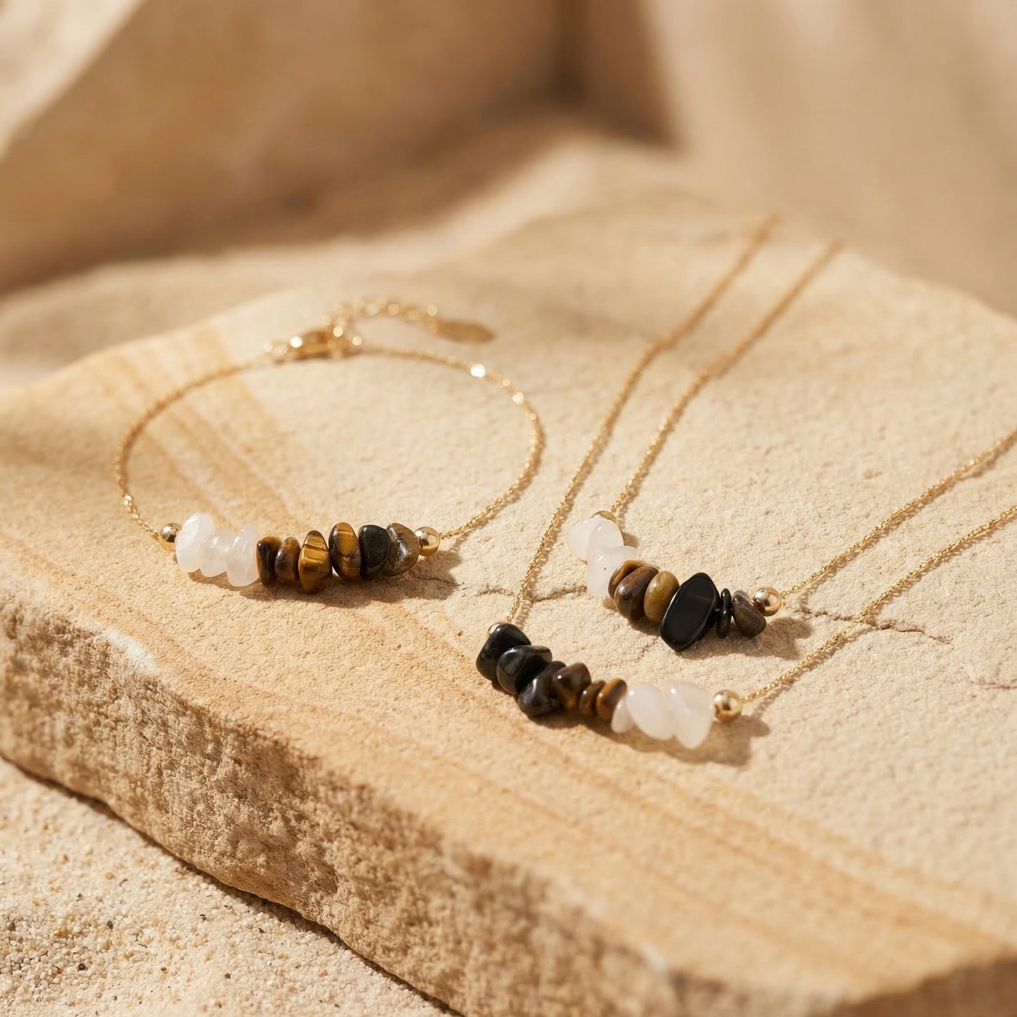 Schutz- & Kraftset „Shadow Light“ - Mondstein - Tigerauge - Obsidian