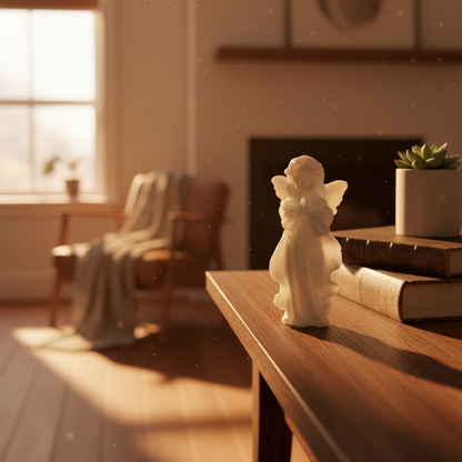 Engelsfiguren aus weißer Jade, Granat & Picasso-Jaspis