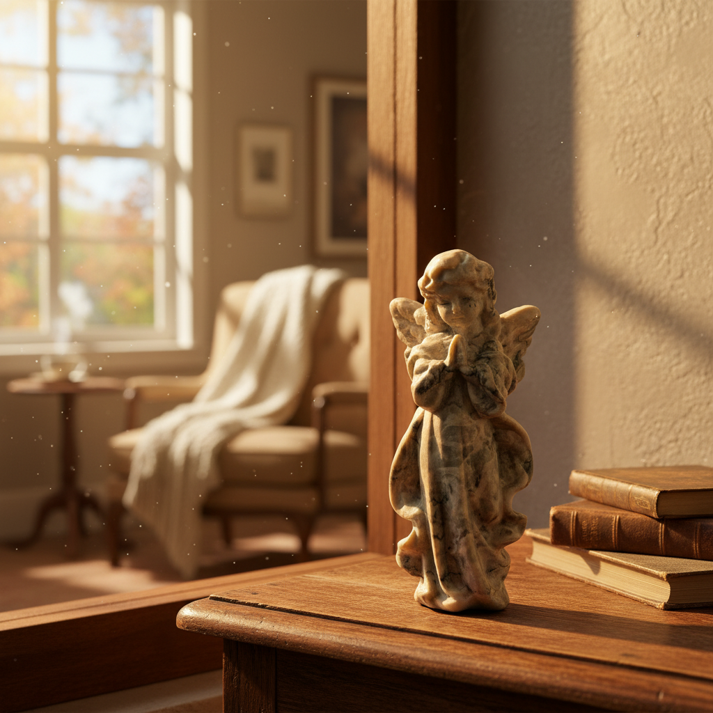 Engelsfiguren aus weißer Jade, Granat & Picasso-Jaspis