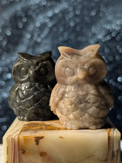 Eulen-Carving – Labradorit oder Mondstein