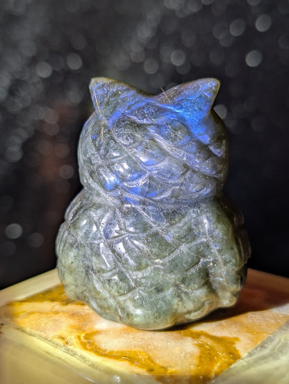 Eulen-Carving – Labradorit oder Mondstein