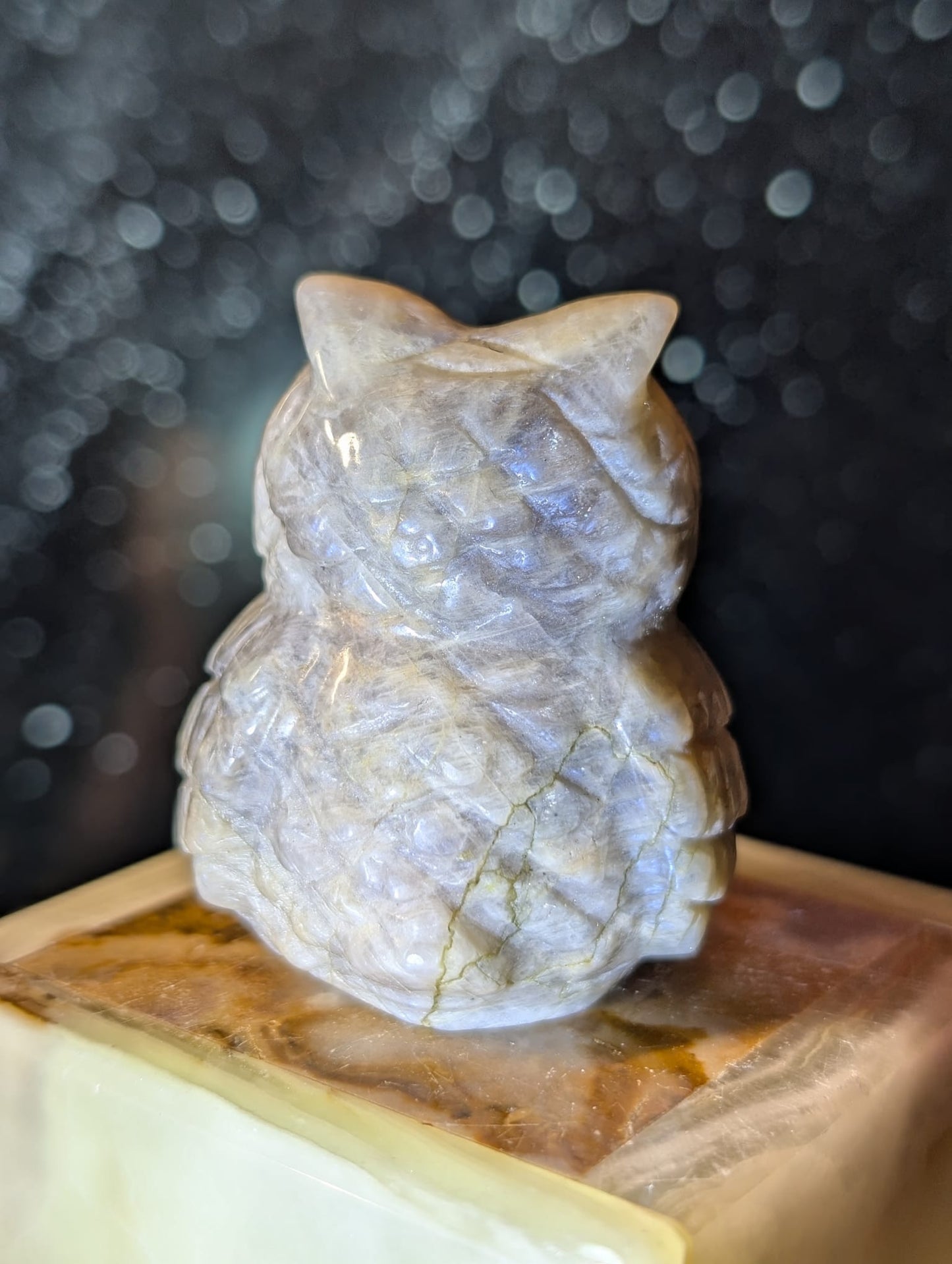 Eulen-Carving – Labradorit oder Mondstein