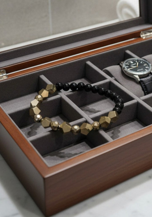 Pyrit & Black Obsidian Armband - 17-19