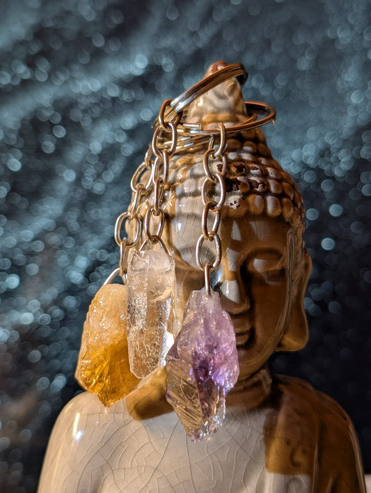 Rohstein-Schlüsselanhänger · Amethyst · Bergkristall · Citrin