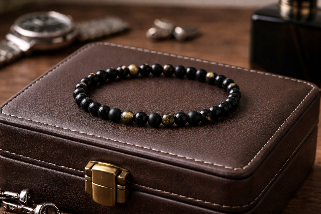 Schutz-Armband - Turmalin Goldshine Obsidian Onyx (6 mm)