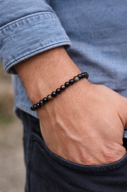 Schutz-Armband - Turmalin Goldshine Obsidian Onyx (6 mm)
