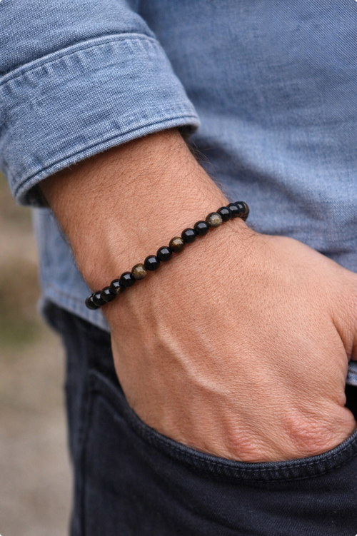 Schutz-Armband - Turmalin Goldshine Obsidian Onyx (6 mm)