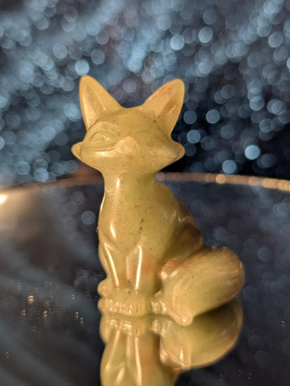 Fuchs-Figuren aus Jade, Aventurin, Orangencalcit, Rosenquarz, Ader-Jaspis