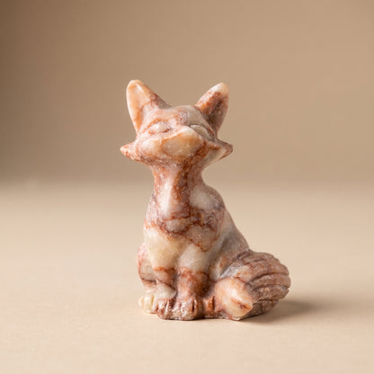 Fuchs-Figuren aus Jade, Aventurin, Orangencalcit, Rosenquarz, Ader-Jaspis